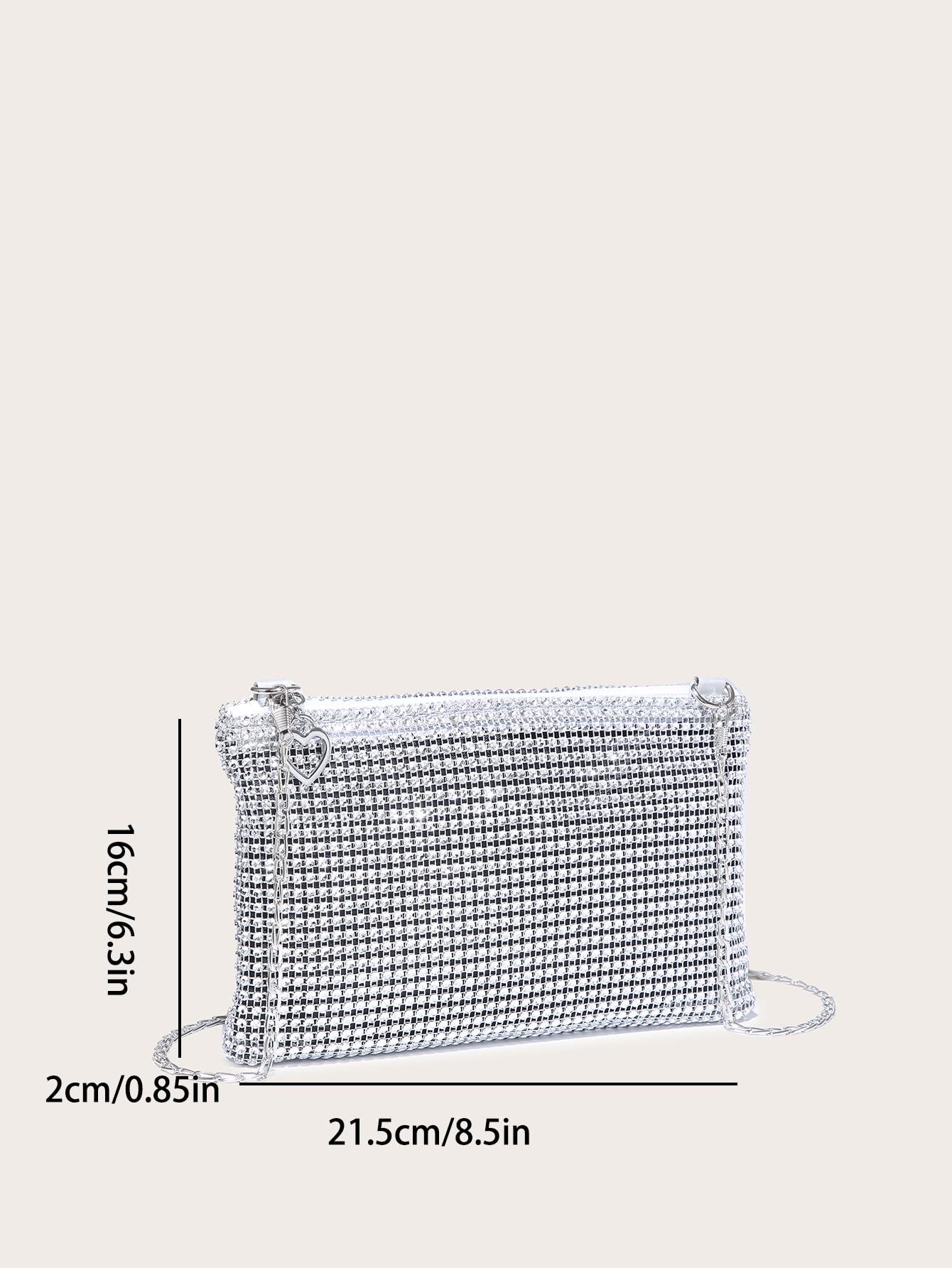 Verdusa Women's Shiny Mini Rhinestone Square Bag Sparkle Clutch Purse Wedding Evening Party Handbags Silver One-Size