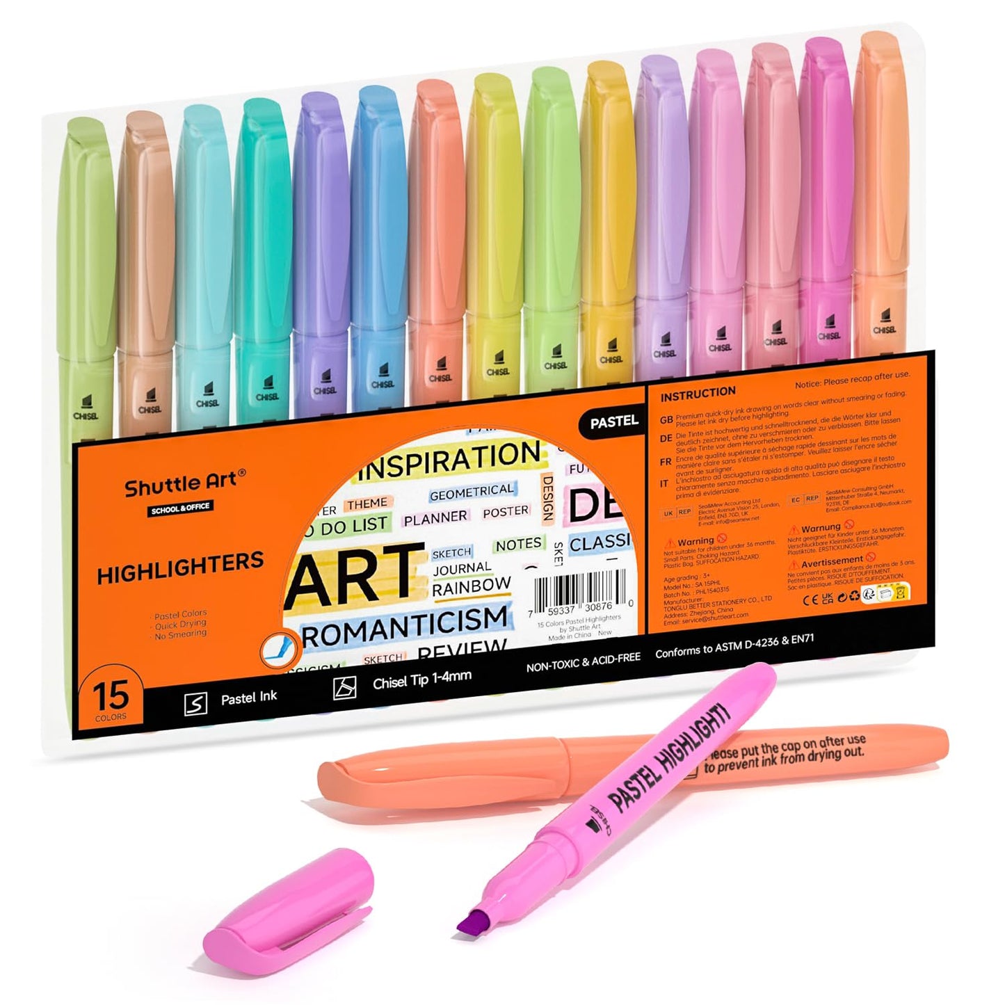 Shuttle Art Highlighters, 30 Pack Blue Highlighters Bright Colors, Chisel Tip Dry-Quickly Non-Toxic Highlighter markers for Adults Kids Highlighting in the Home School Office