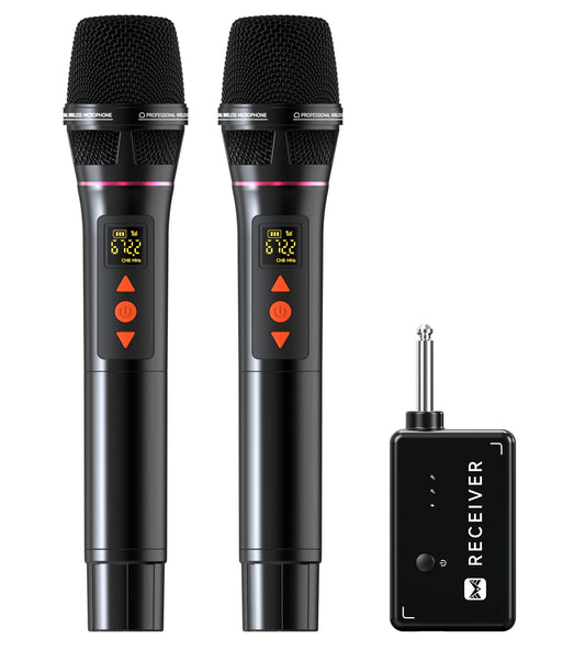 Wireless Microphones, Professional UHF Dual Wireless Microphone with 3ms Transmission Rate, Studio Grade Sound Pick Up Mic Head, Volue Control,Adjust frequency,Microphone for Singing, Performance