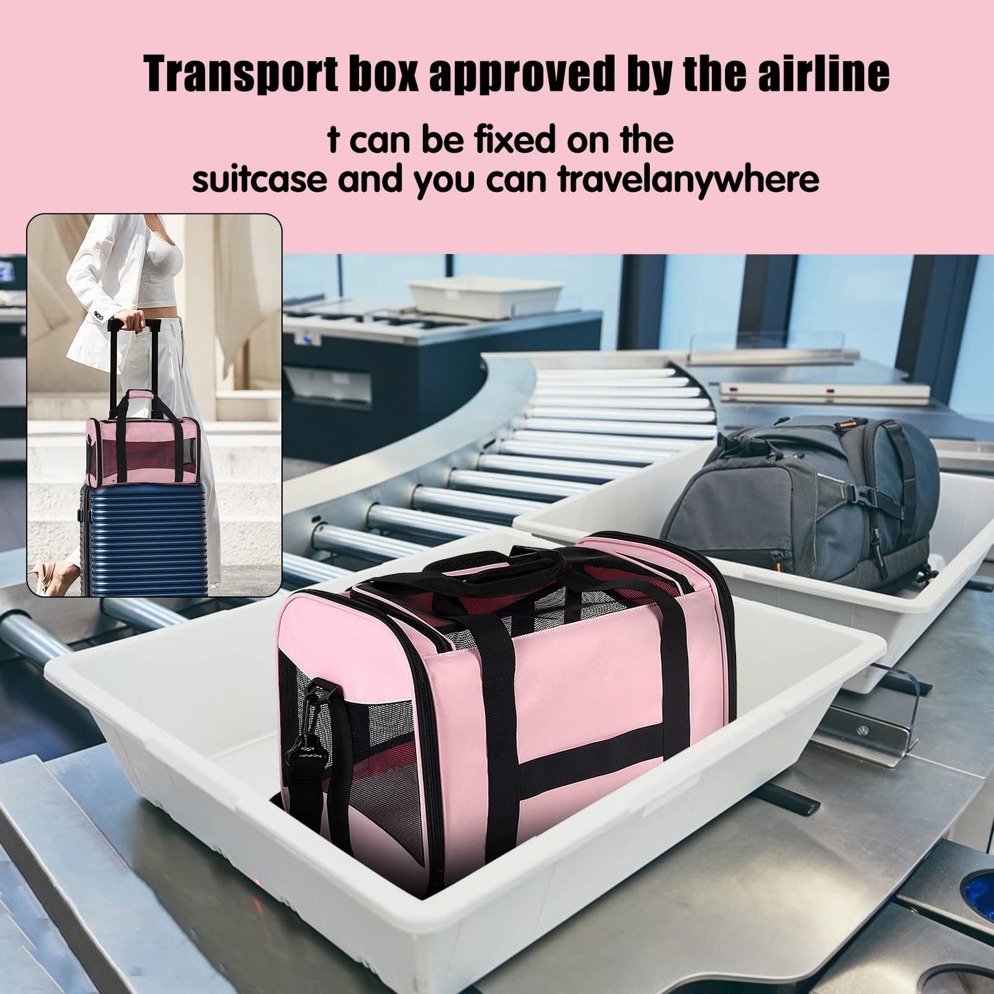 Cat Carrying Case - Pet Carrier Airline Approved, Protable and Breathable Pet Travel Carrier Removable Fleece Pad, Collapsible Cat Carrier Dog Carrier for Medium Cats Small Cats Dogs (Medium, Pink)