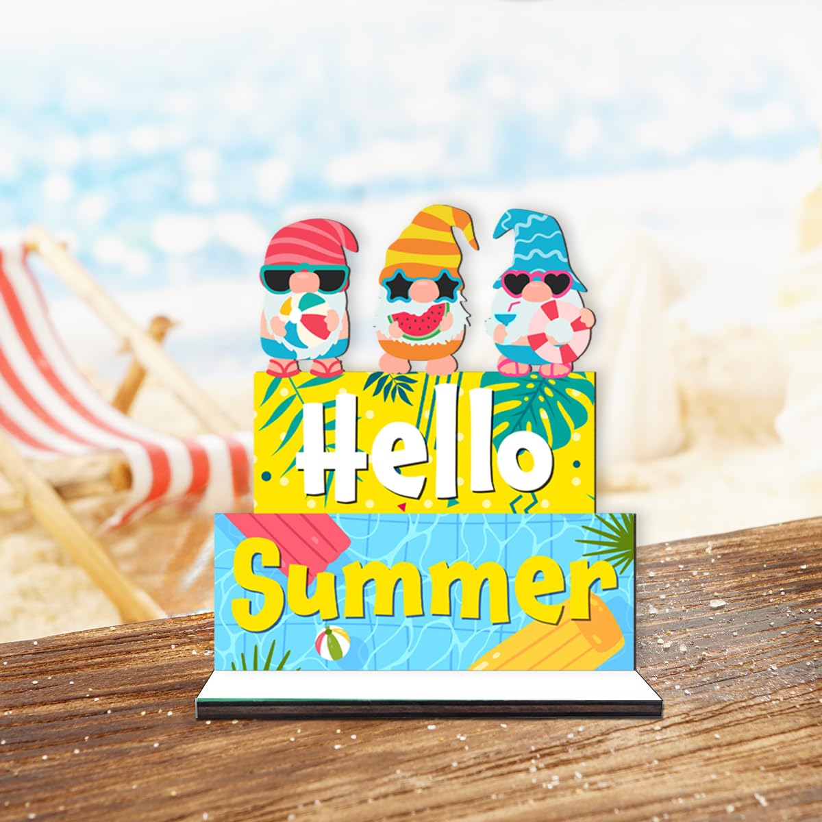 Beach House Hello Summer Decorations Table Summer Decor for Home Bathroom Office Indoor Signs Wooden Centerpieces Wooden Wood for Farmhouse Table Decor