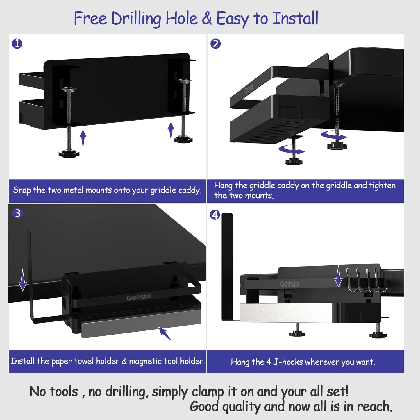 Geesta Upgraded Griddle Caddy for Blackstone 28"/36" Griddles/Weber Grill/Prep Cart, BBQ Grill Accessories Space Saver with Magnetic Tool Holder & Paper Towel Holder