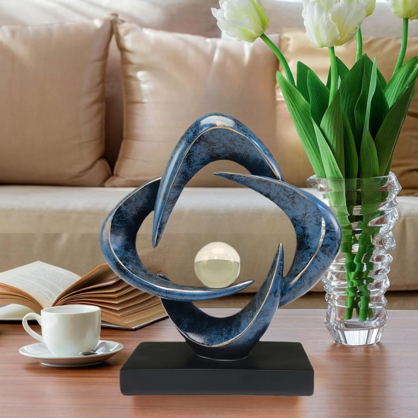 CECKQUE Modern Home Decor Abstract Decorative Sculpture Decorations for Living Room Dining Room Office, Resin Art Statues Coffee Table Bookshelf Decor Accents (Blue)