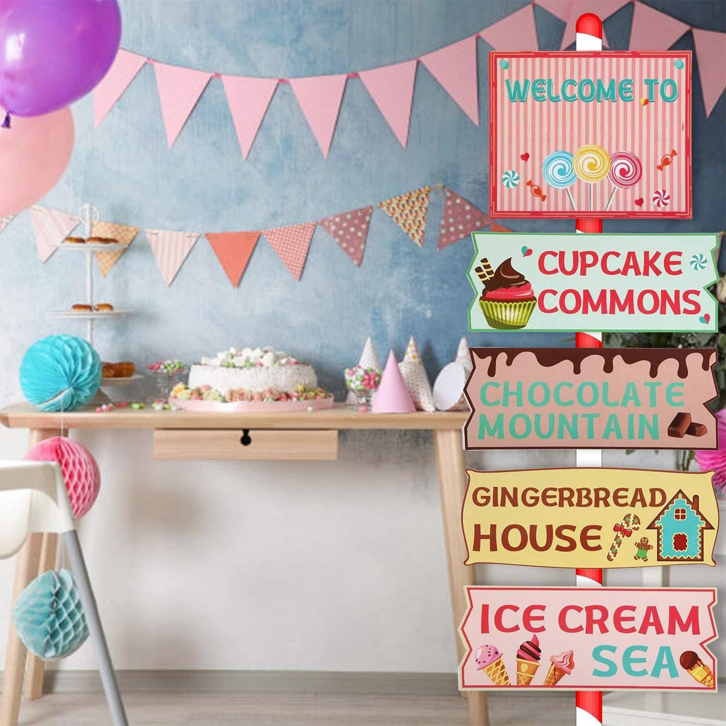 Gejoy 20 Pieces Candyland Party Decorations Candyland Trunk or Treat Car Decorations Kit Candy land Backdrop Signs for Halloween Christmas Party Decor (Cardstock)