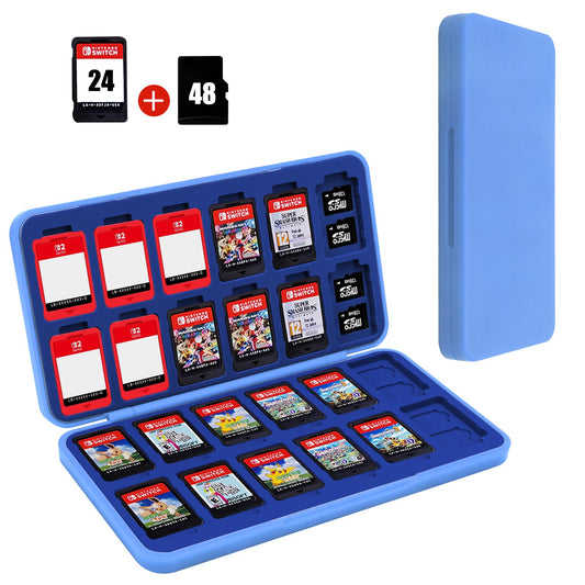 FYY Nintendo Switch Game Case Holder for Switch 2 Cartridge Case with 24 Game Card Slots & 48 Micro SD Card Slots, Hard Shell, Silicone Lining Black