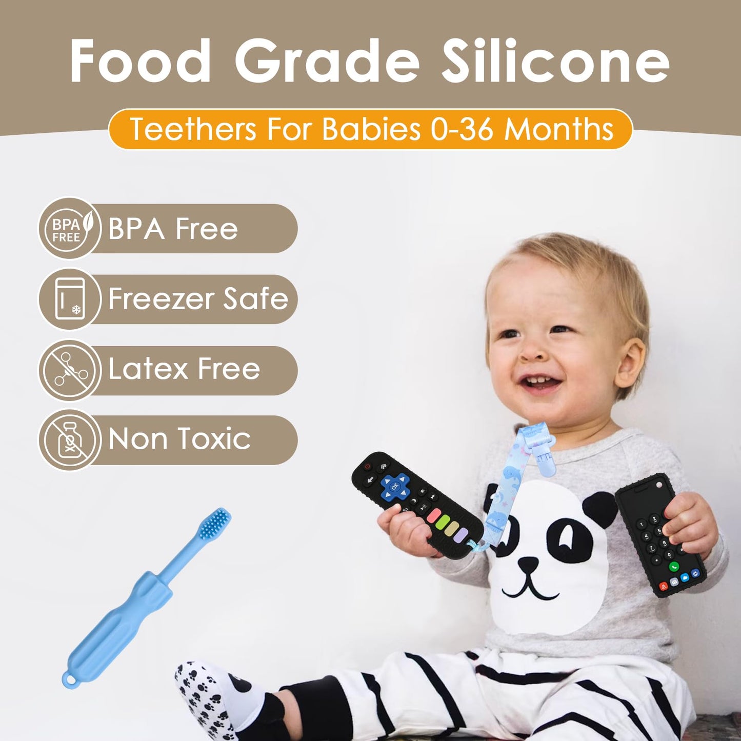 ZOEDO Baby Teething Toys, Remote Control Shape Teething Toys, Cell Phone Teether for Babies, Toy Chew for Babies 3-24 Months, BPA Free & Refrigerator Safe