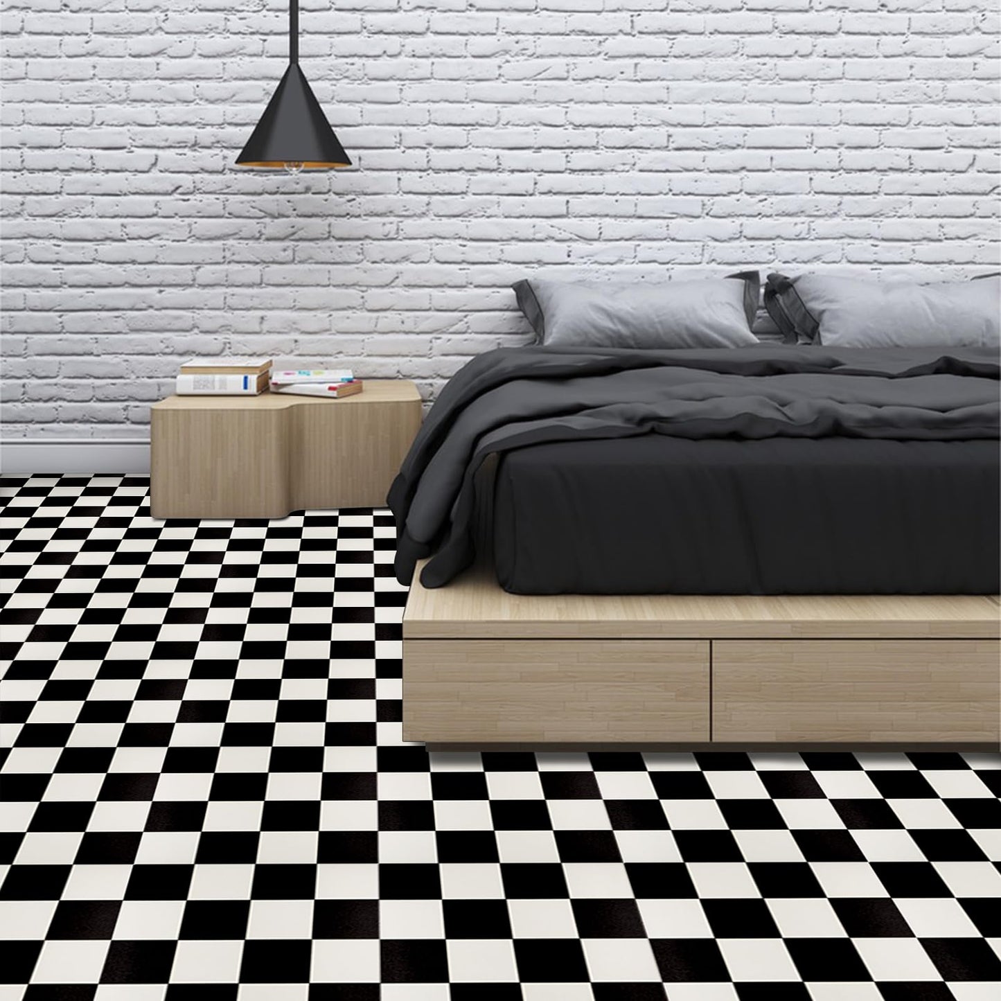 RomDeco Peel and Stick Floor Tile Black and White, Vinyl Flooring Waterproof for Bathroom, Peel and Stick Flooring Self Adhesive Durable Super Easy to Use (11.8in X 11.8in)