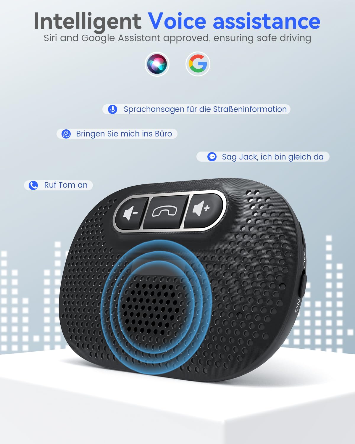 ANSTEN Hands-Free Car Bluetooth Speaker, Bluetooth Car Kit for Cell Phone, Built-in Microphone, Car Phone Speakerphone, Support Android and iOS Siri Google Voice Assistant, GPS, Music, Calls
