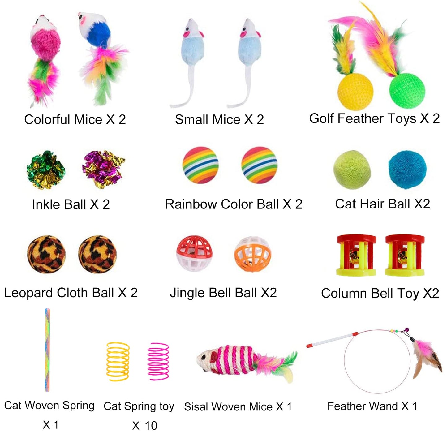 32Pcs Cat Toys Kitten Interactive Pet Toys Assortments, Foldable Rainbow Tunnel, Teaser Wand Fluffy Mouse Crinkle Balls Bell Play for Puppy Kitty (3 way)