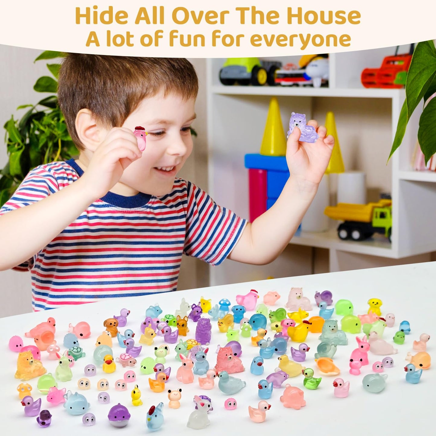 120PCS Luminous Mini Resin Animals Tiny Animals Figures to Hide, Mini Ducks Chicken Rabbits Glow in The Dark Miniature Fairy Garden Accessories, Landscape Dollhouse Decor Aquarium Potted Decoration