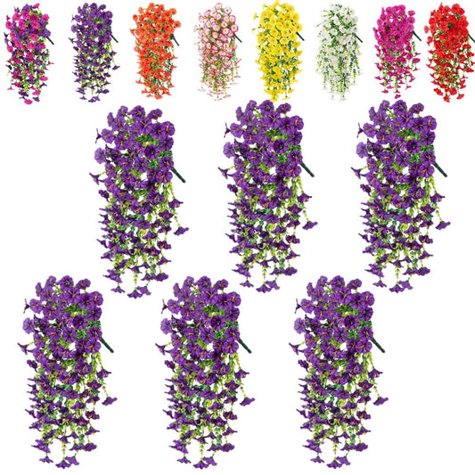 6 Pieces of Hanging Morning Glory Artificial Flowers, Upgraded Uv Resistant Artificial Hanging Flowers, Suitable for Decoration Such As Weddings, Gatherings, Courtyards, Porches, Balconies, Etc