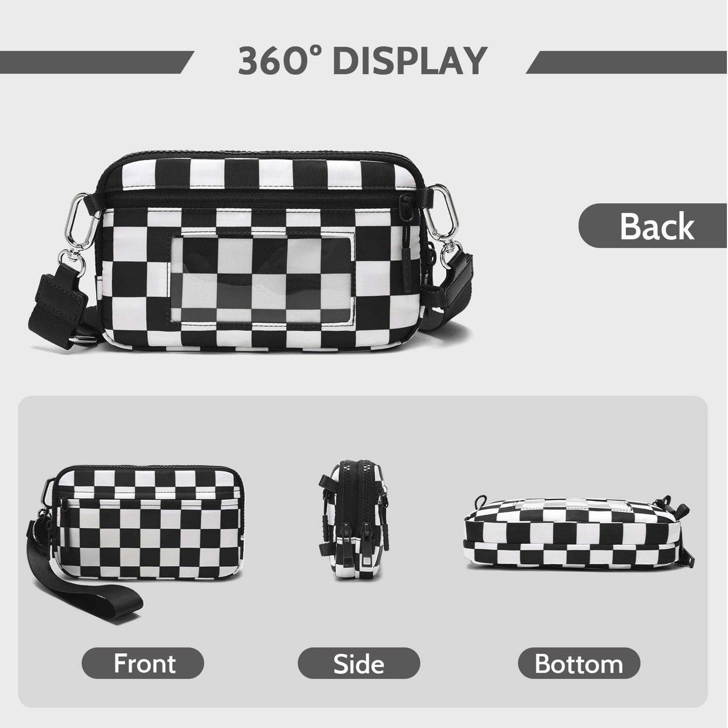 FODOKO Wristlet wallets for women Nylon Quilted Wallet with 4 Zippers,Travel Credit Card,Holder Cell Phone Organizer,coin purse (Black)