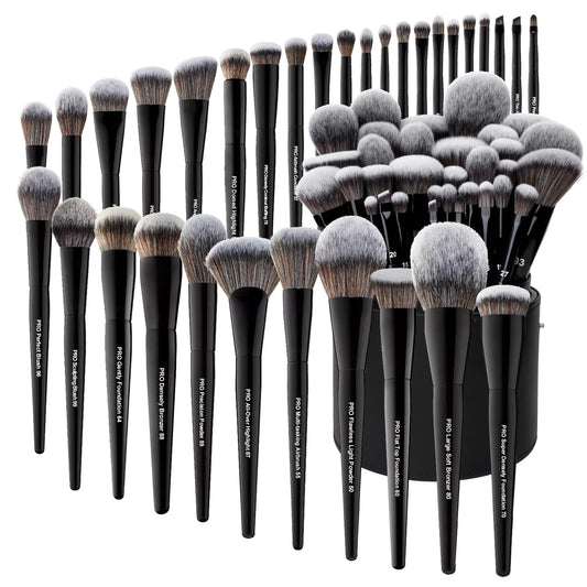 Bueart Design 32Pcs PRO Grade Makeup Brushes Set with Super large Holder, Premium Ultra-soft Synthetic Foundation Contour Powder Blush Concealer Eyeshadow Classic Black Make up Brush