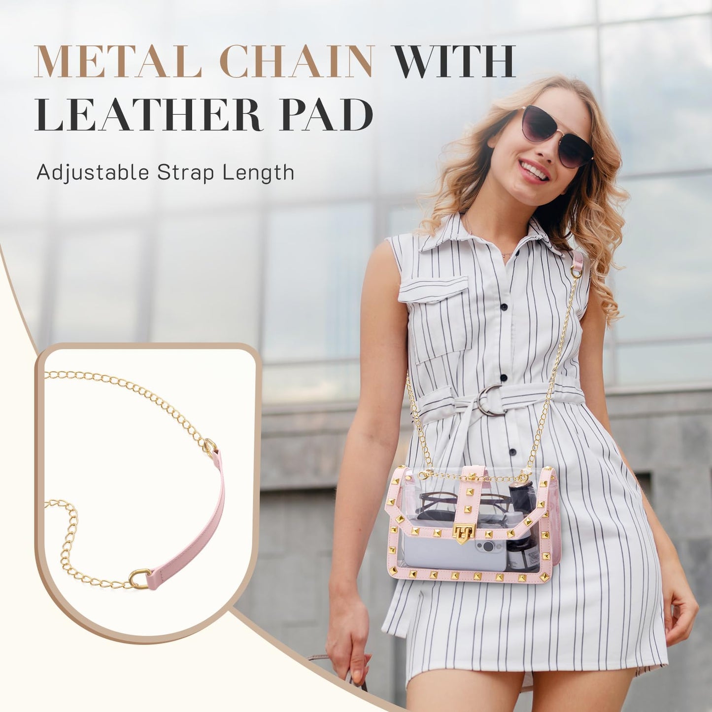 Missnine Clear Bag Stadium Approved Women Clear Crossbody Purse for Stadium Events Trendy Transparent Shoulder Bag for Concerts