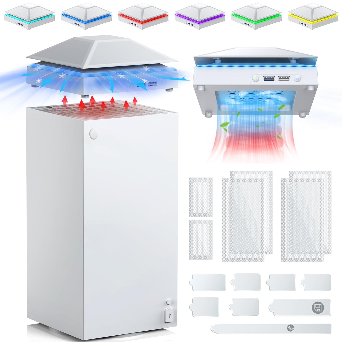 FASTSNAIL Cooling Fan with Dust Cover for Xbox Series X, Cooling System Top Fan with RGB Light, 3.0 &2.0 USB Port, Dust Proof Filter, Low Noise with 3 Gears (Black)