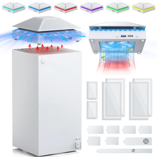 FASTSNAIL Cooling Fan with Dust Cover for Xbox Series X, Cooling System Top Fan with RGB Light, 3.0 &2.0 USB Port, Dust Proof Filter, Low Noise with 3 Gears (Black)