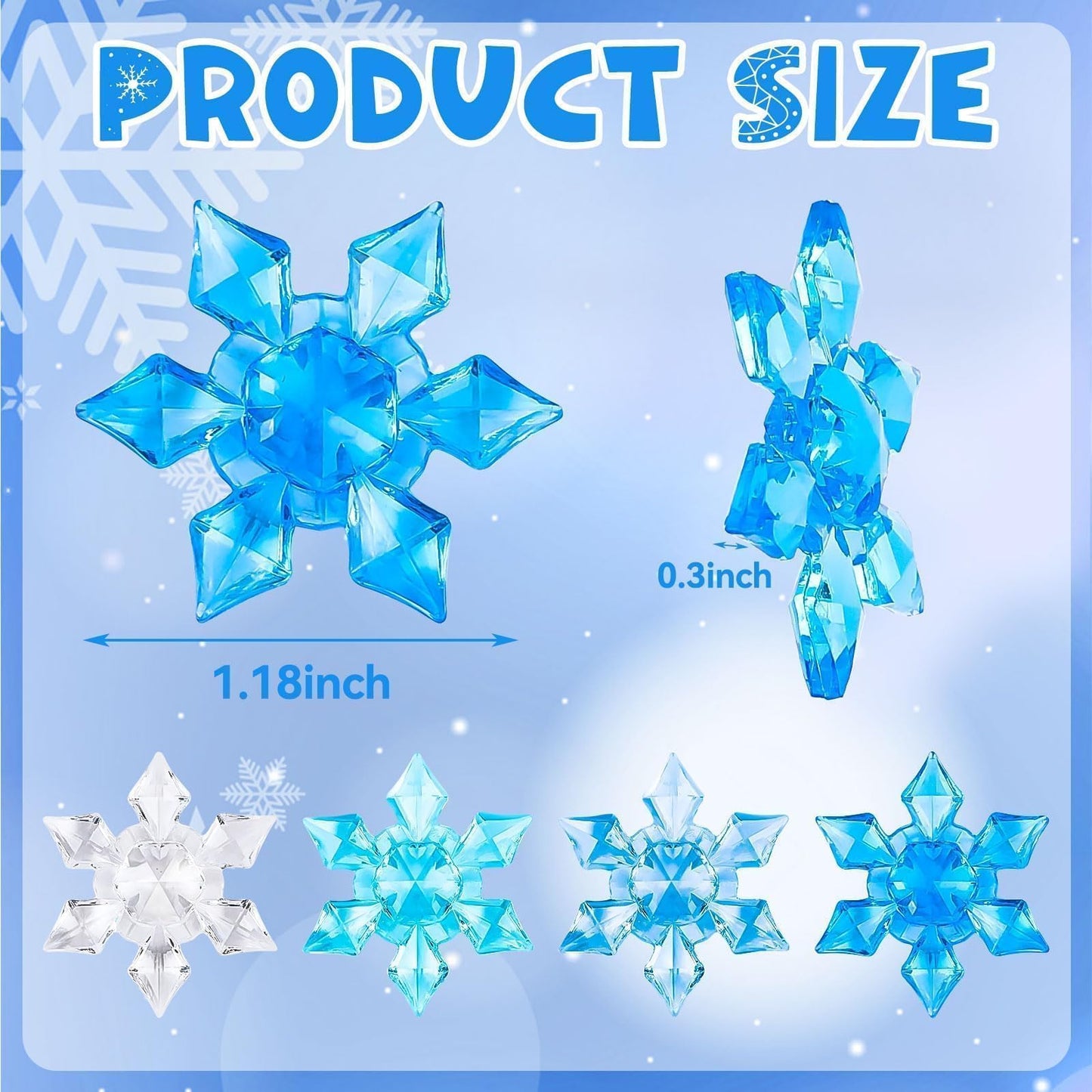 240Pcs Winter Acrylic Snowflake Ornaments 3D Blue Translucent Snowflake Crystals Gems Christmas Xmas Pendant Beads DIY Crafts for Vase Filler,Table Scatter, Party Wedding Arts Crafts Decoration