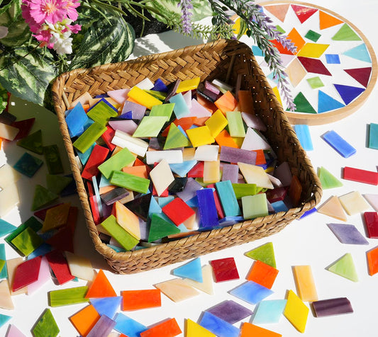 Lanyani Large Glass Tiles for Mosaic Crafts, 1.3 Pounds/250 Pieces Bright Opaque Stained Glass Tiles, Colorful Mosaic Tiles Pieces for Mosaic DIY Hobbies Home Decor, Versatile 4 Shapes Mixed