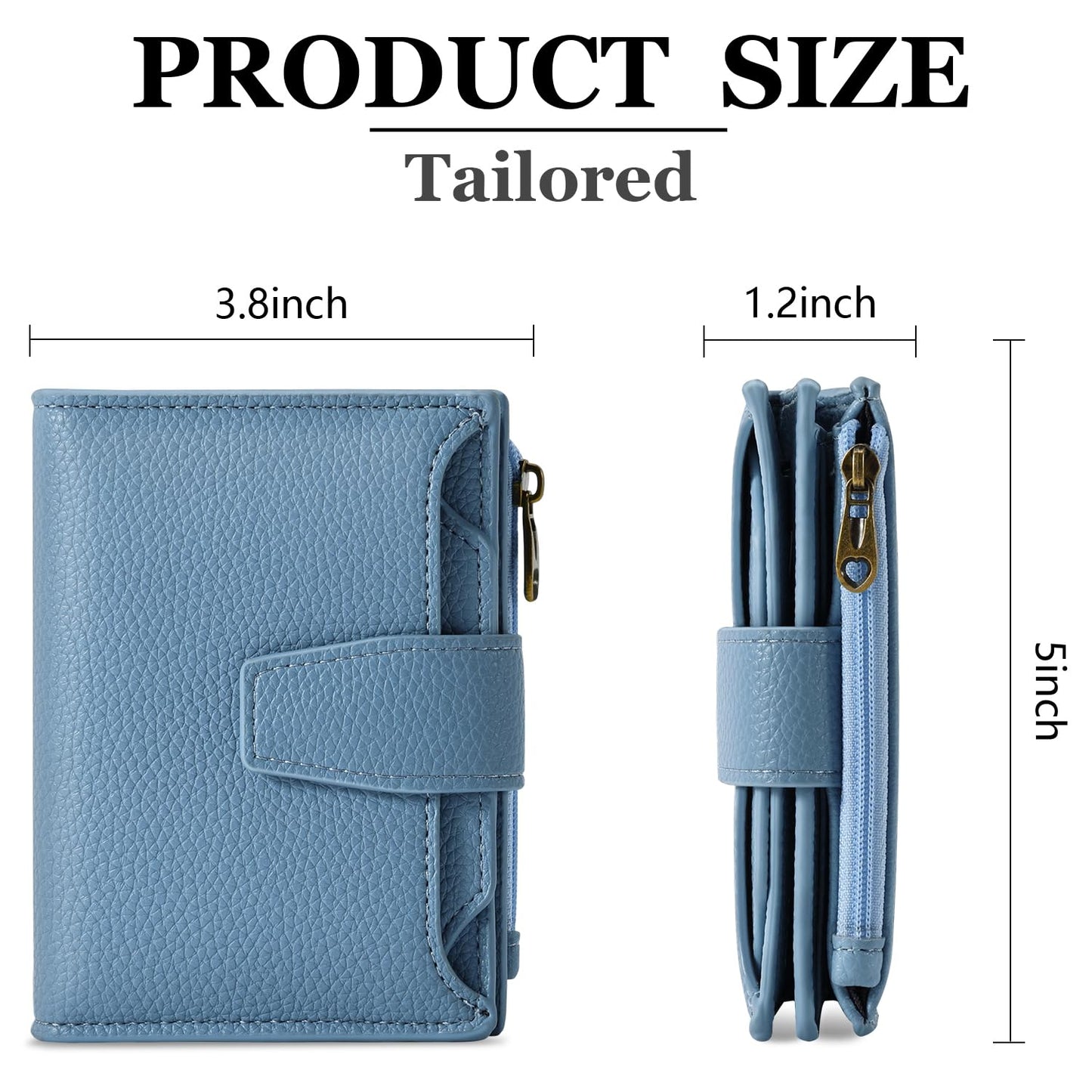 Airkit Small Wallet Women RFID Blocking Soft Leather Bifold Compact Card Holder Wallet for Women with Zipper Coin Pocket 4 ID Window