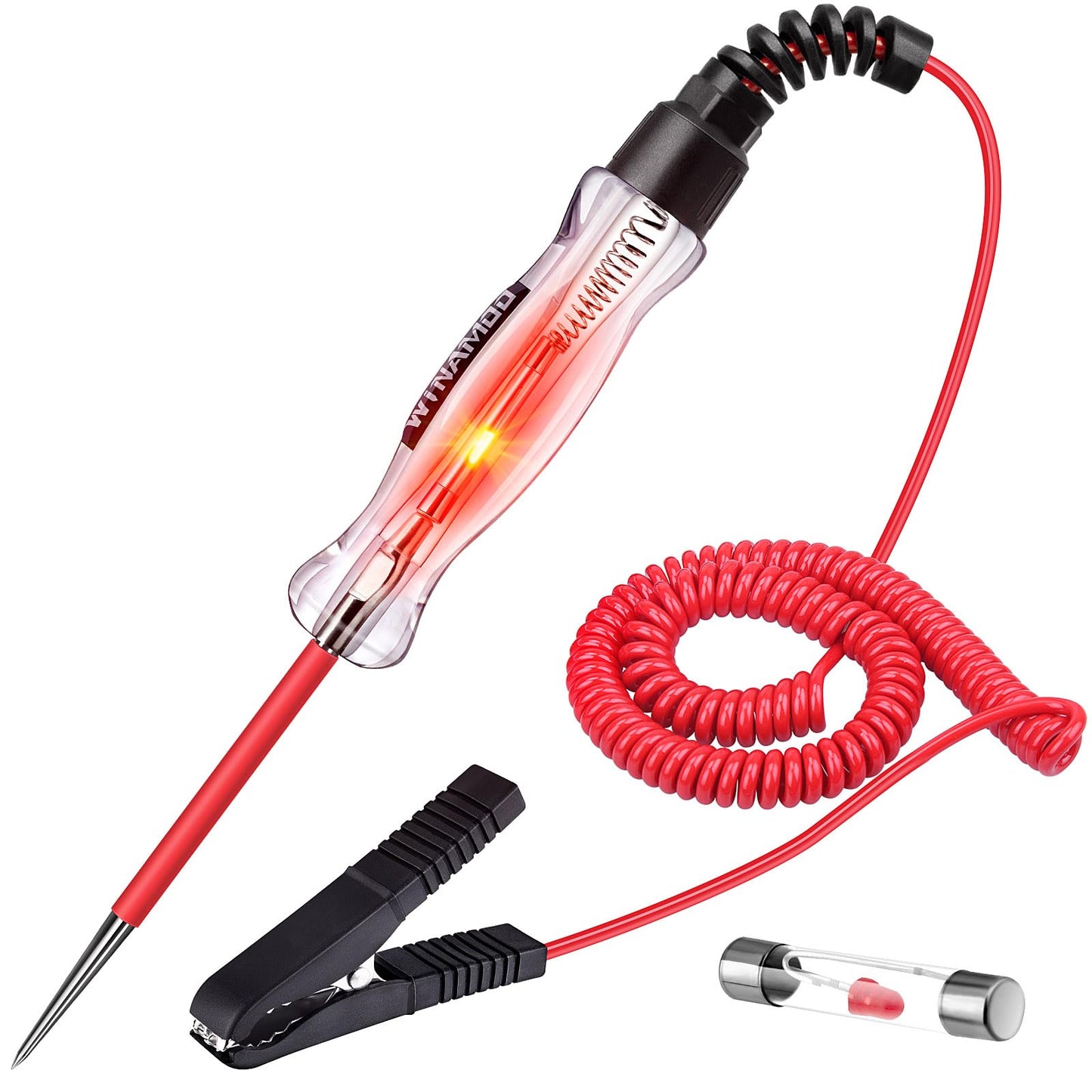 Premium LED Bulb Automotive Circuit Tester, 6-24V Test Light with 135 Inch PU Extended Spring Wire, Sharp Hard Steel Probe Vehicle Circuits Low DC Voltage Light Tester