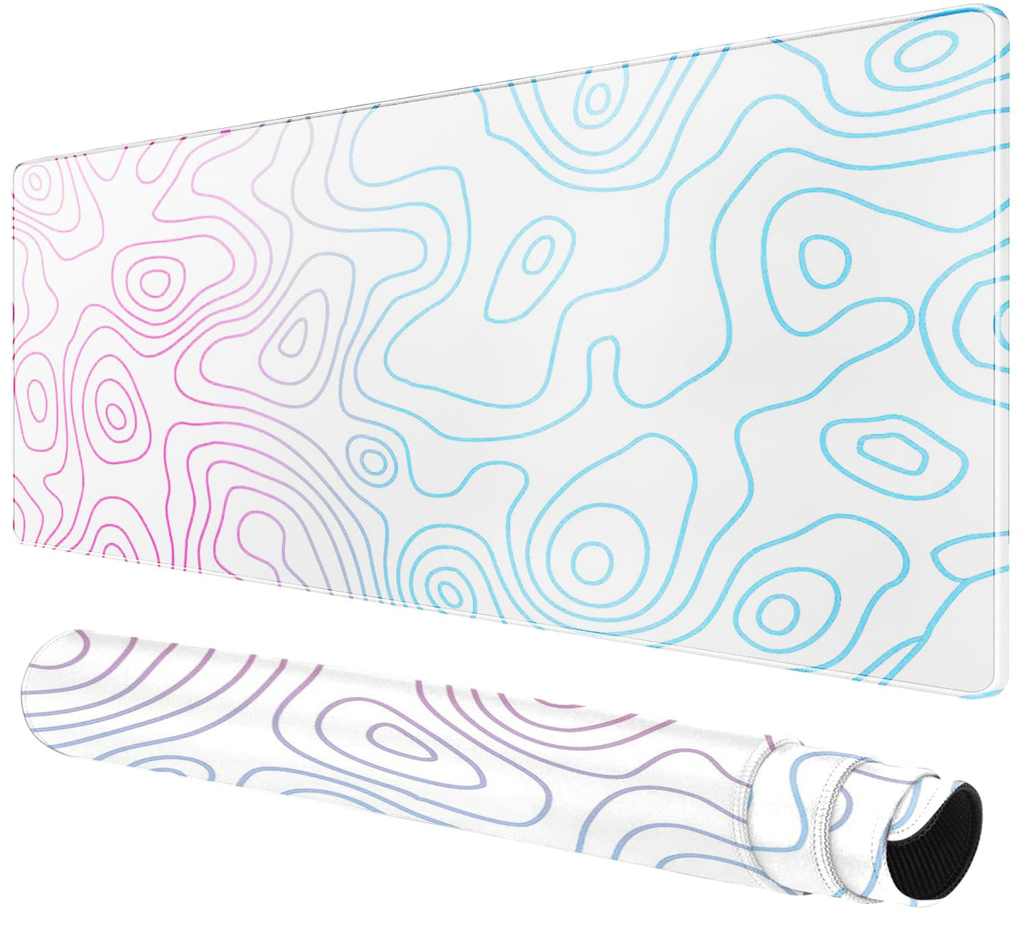 Large Gaming Mouse Pad - Black and White Mouse Pad with Stitched Edges, Extended XL Mousepad with Anti-Slip Rubber Base, Ink Liquid Wave Desk Mat for Keyboard and Mouse(31.5x15.8 inch)