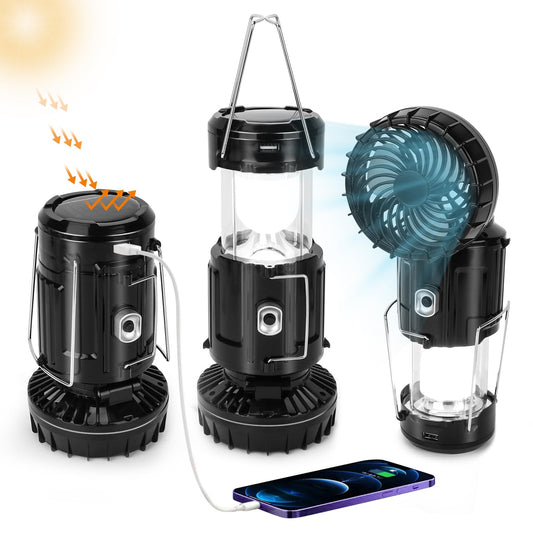 2024 Solar Camping Lantern with Fan,Rechargeable Camping Fans Charging for Phone, Battery Operated Light for Hurricane Power Outage Tent Emergency Camping Gear Must Haves, Christmas gifts for Mens Dad