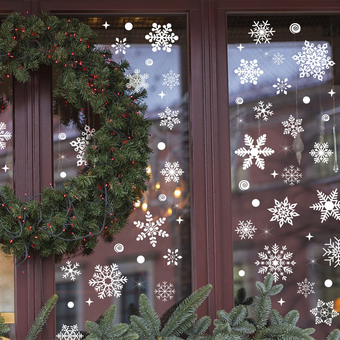 267 PCS Christmas Snowflake Window Stickers - White Snowflake Clings for Glass Windows