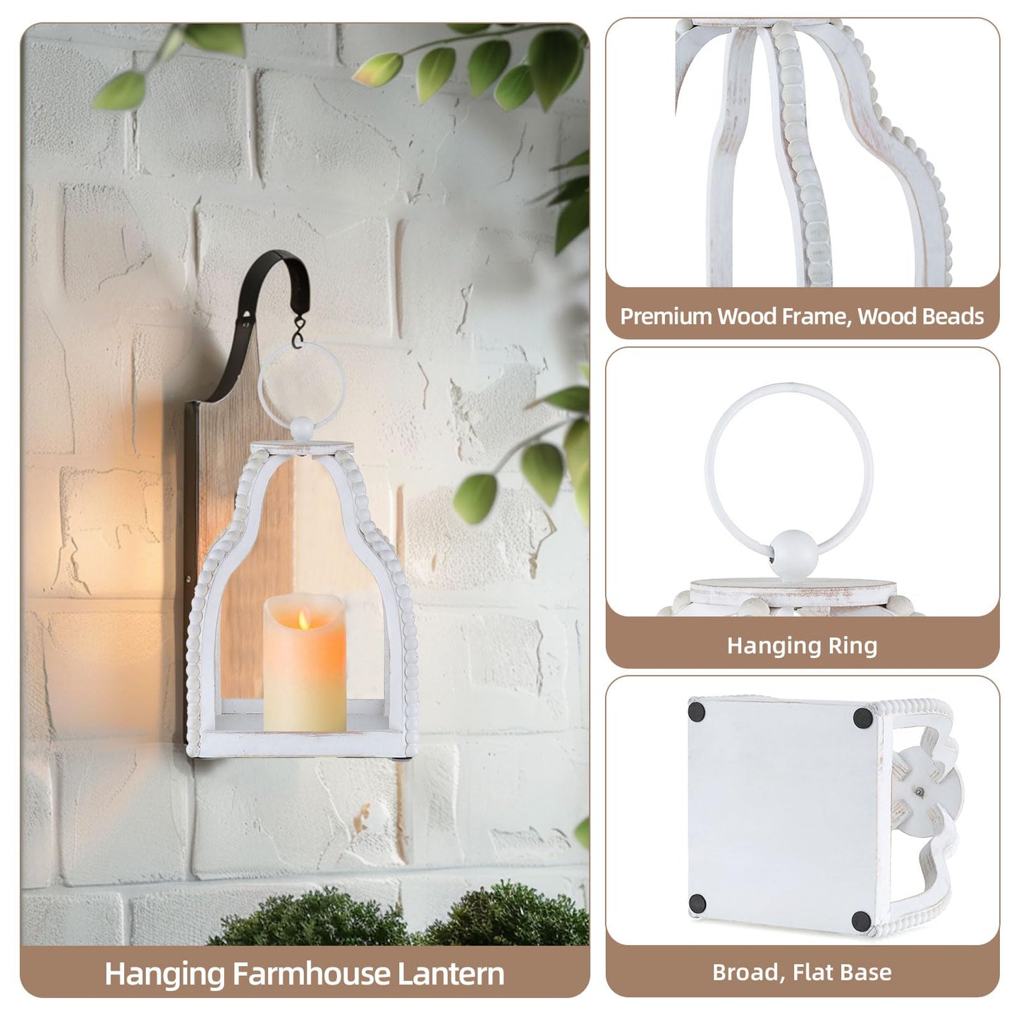 Staymoment Wood Lanterns Decorative Indoor: Farmhouse Hanging Candle Holder Set of 2 Brown Table Centerpiece Fireplace Mantle Shelf Rustic Home Decor Fall Decoration