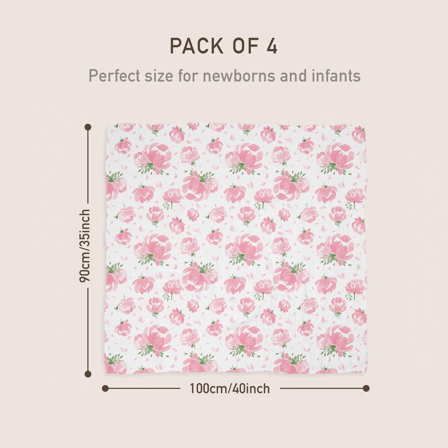GLLQUEN BABY Muslin Swaddle Blankets 4-Pack Breathable Receiving Blankets (35" x 40") Soft Baby Blankets for Girls and Boys Newborn Essentials Muslin Burp Cloths Swaddle Wrap Baby Gift (Flower)