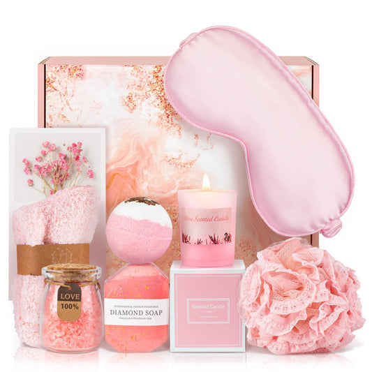 Relaxing Spa Kit Gift Basket Set - Birthday Gifts for Women - Gift for Wife, Mom, Sister, Girlfriend, Friends (Pink)