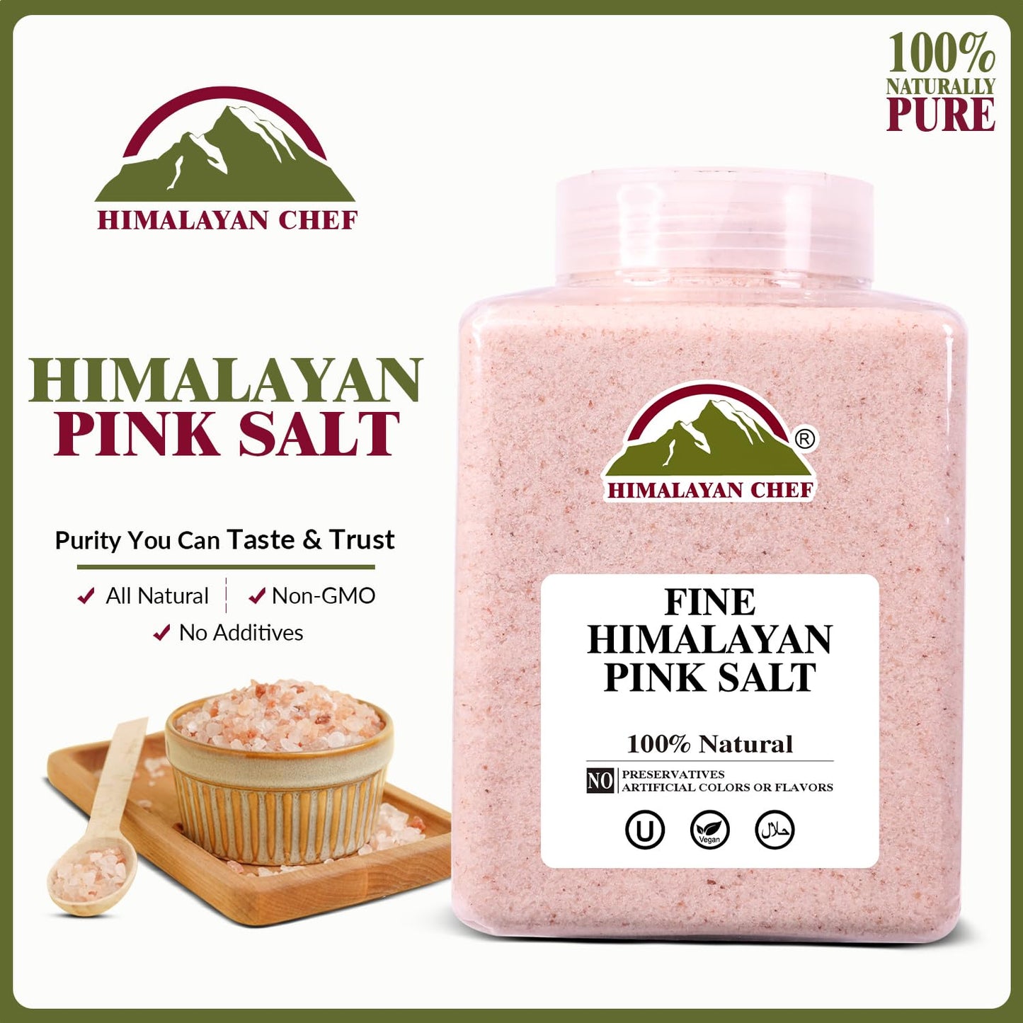 Himalayan Chef Himalayan Pink Salt Fine Grain, Plastic Jar-5 lbs
