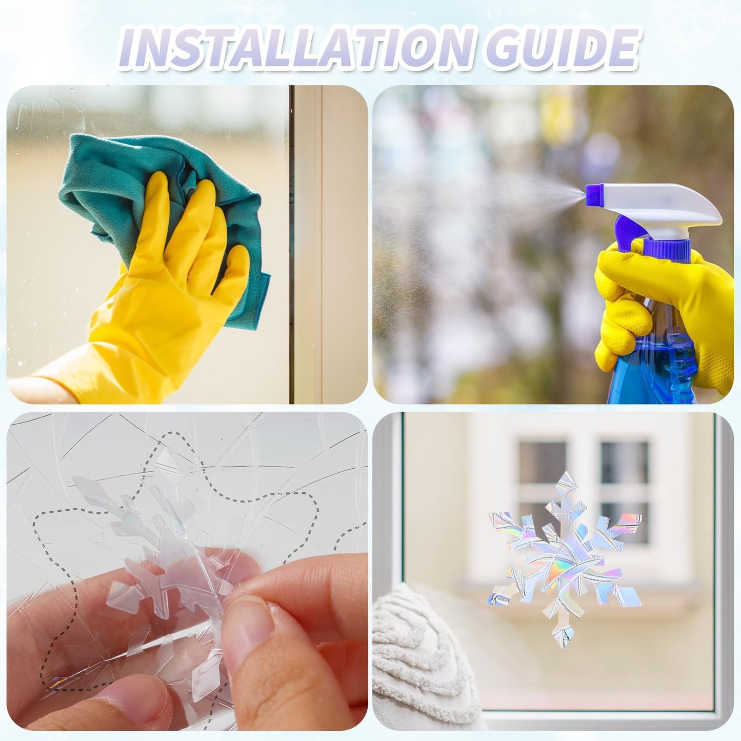 216pcs Christmas Snowflake Window Clings for Glass Windows Decorations, 8 Sheets Iridescent Static Snowflake Window Decal Stickers for Christmas Windows Decor ﻿