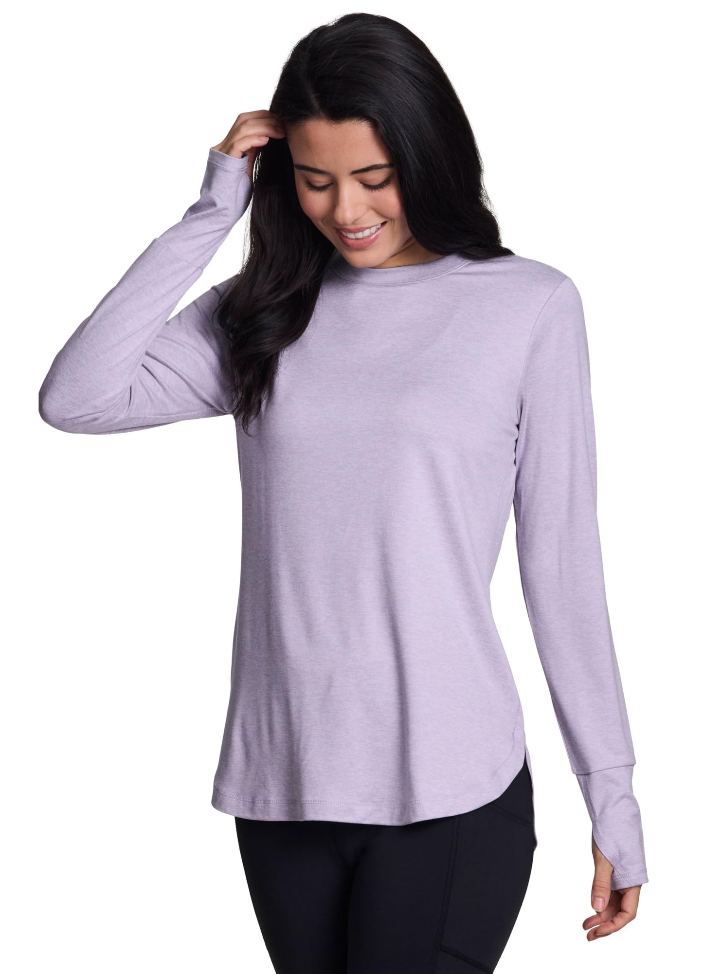 RBX Active Women's Yoga Tunic Super Soft Long Sleeve Crewneck Tee Thistle Purple Heather XS