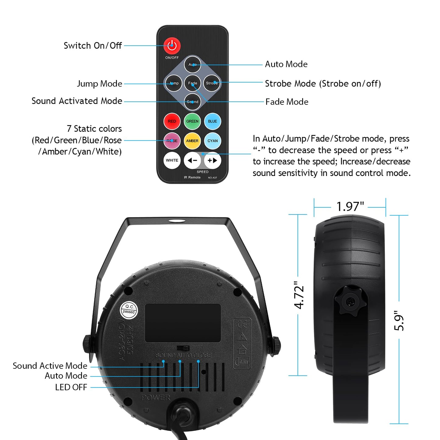 Telbum Strobe Lights, 54 Super-Bright RGB LEDs Mini Strobe Light for Parties, Halloween Strobe Lights with Remote Control, Sound Activated & Speed Control DJ Flashing Light for Room Stage Disco Party