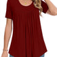 MUSE SHOW Women's 2025 Summer Tops Short Sleeve Tunic Shirts Casual Comfy Blouse Wine Red M
