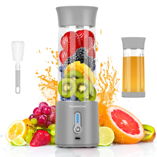 DoubleCare Portable Blender Cup,Electric USB Juicer Blender,Mini Blender Portable Blender For Shakes and Smoothies, Juice,380ml, Six Blades Great for Mixing,white, grey