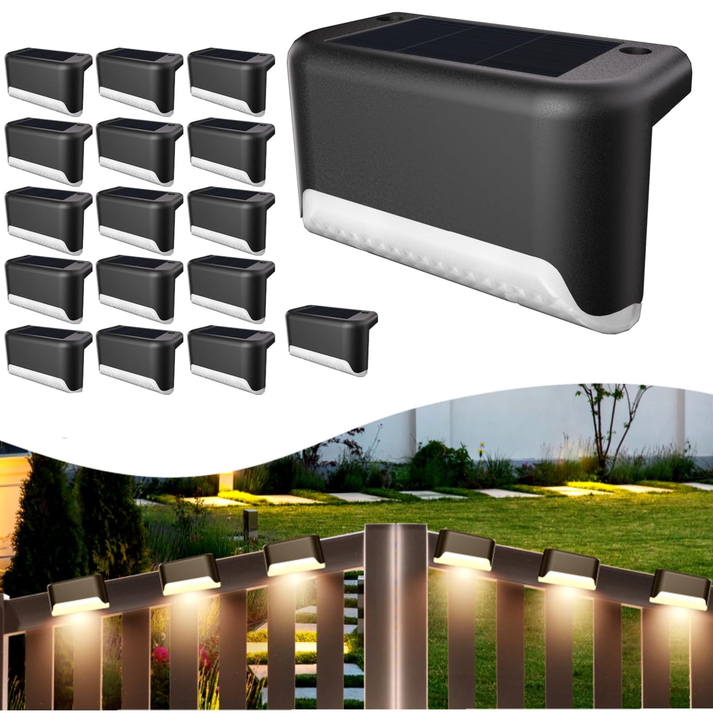 Solar Deck Lights Outdoor, 20 Pcs Solar Step Lights, Waterproof LED Solar Lights for Outdoor Stairs, Step, Fence, Yard, Patio, Railing, Garden and Pathway