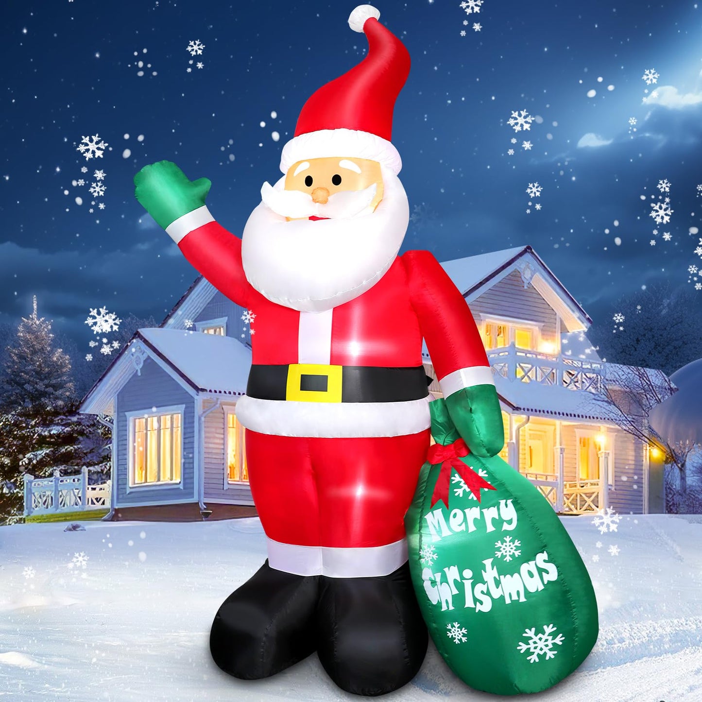 Omdekor 7FT Christmas Inflatable Santa Claus with Giant Gift Bag, Classic Blow up Outdoor Yard Decorations with Built-in Bright LED Lights for Holiday Xmas Party Display Lawn Garden Patio Home Decor