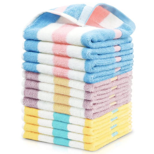 12 Pack Wash Cloths for Showering 3 Colors, Cotton Washcloths Gentle for Men Women Kids, Durable Wash Rags Large Size 13" X 13"