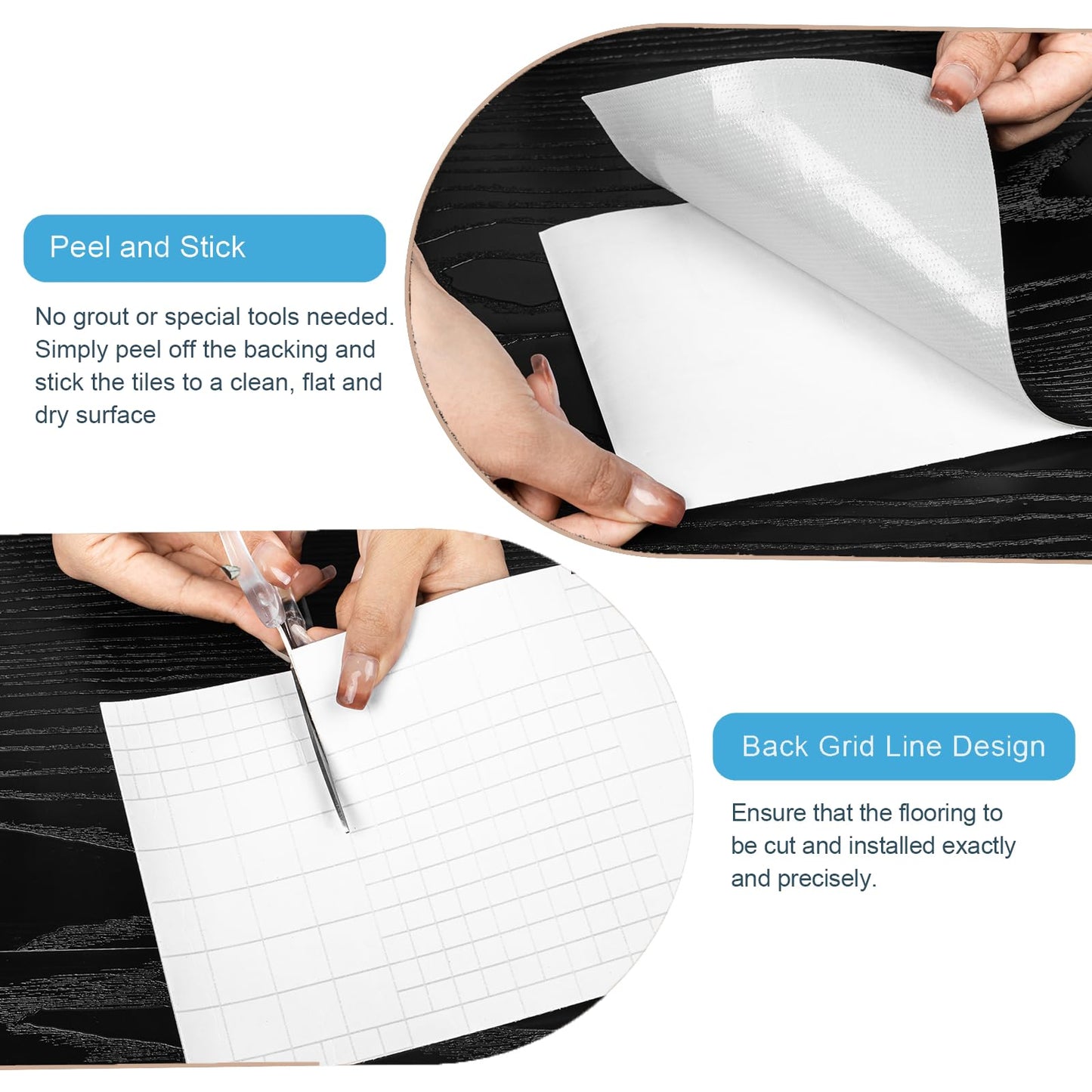 Peel and Stick Floor Tile - Vinyl Flooring 20-Pack (30 Sq.Ft), Waterproof and Self-Adhesive Black Wood Plank for Bathroom Kitchen Laundry Room, Easy DIY Flooring, No Grout Needed (36x6 Inch)