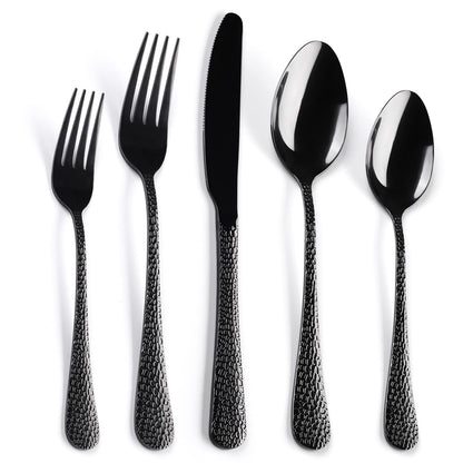 41-Piece Black Matte Silverware Set with Drawer Organizer, SANLUNS Stainless Steel Flatware Cutlery for 8 Utensil Set for Home Restaurant, Tableware Includes Knife Fork Spoon Set Dishwasher Safe