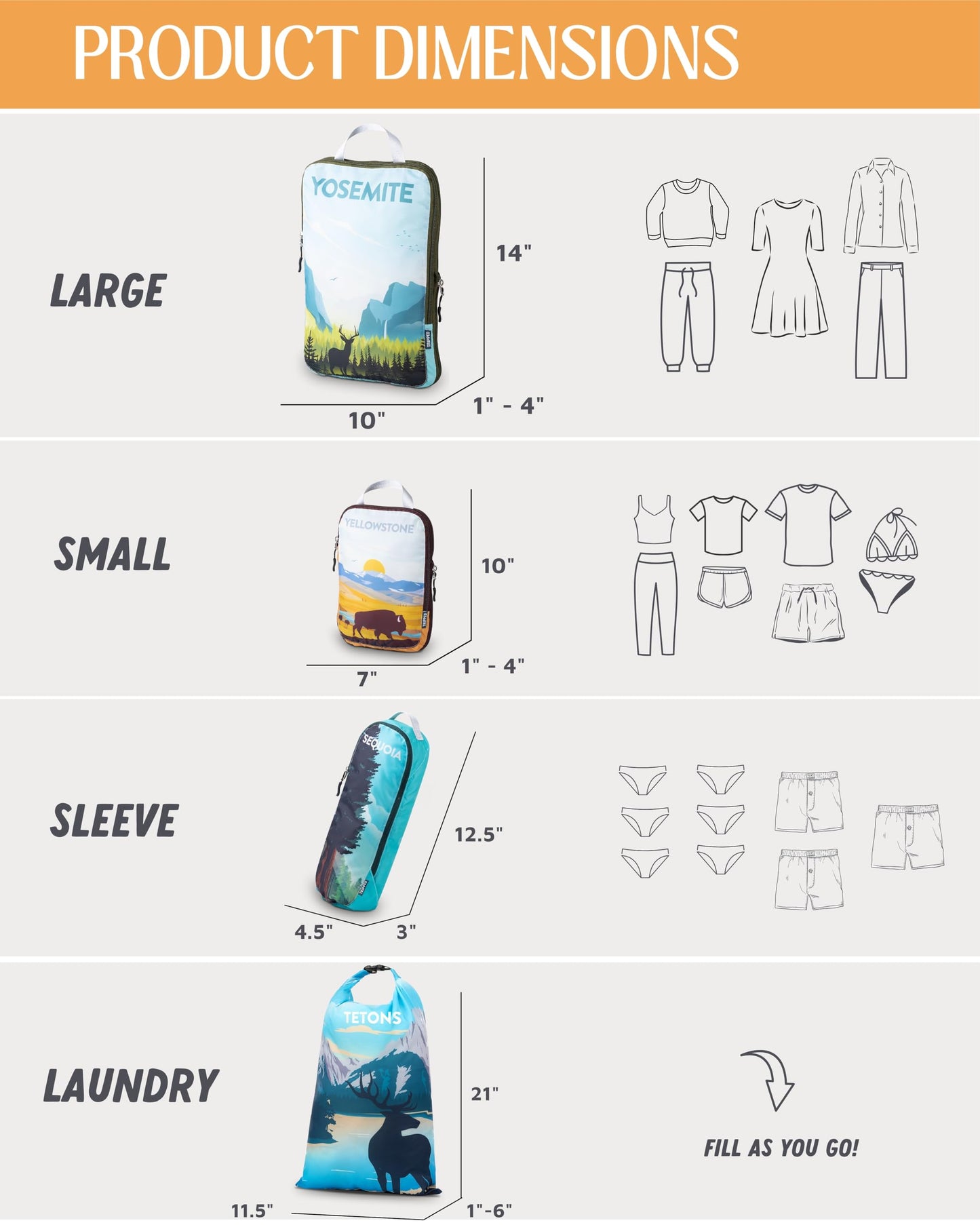 Compression Packing Cubes 6 Piece Set for Travel - Lightweight, Durable Clothes Organizer for Carry-On Luggage and Backpacks by TRIPPED Travel Gear (National Park)