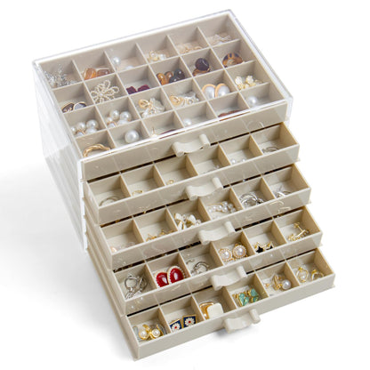 Earring Storage Box Organizer, Acrylic Jewelry Storage Box Holder 5 Drawers Transparent Jewelry Display Stand with 120 Small Compartments Gift Boxes for Women Girls (Clear)