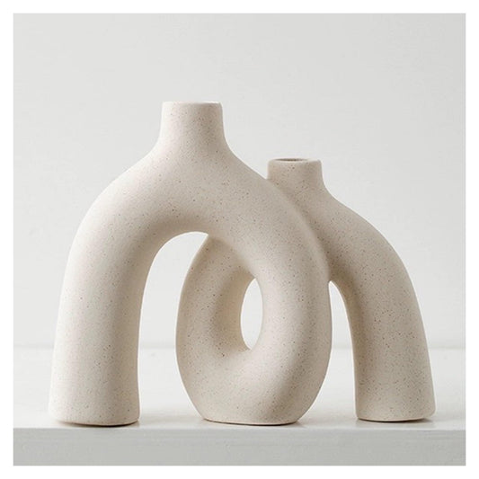 Hug Donut Decorative Vase Set - Modern Nordic Boho Style Vases Home Decor, Matte Ceramic Decorations for Living Room Shelf, Bookshelf Mantle Entryway Table or Console Décor (Cream White)