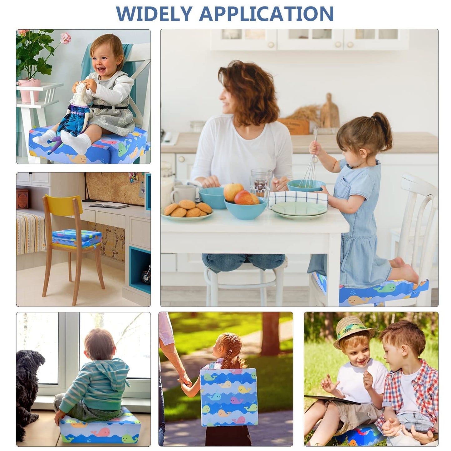 Toddler Booster Seat for Dining Table, 4inch Toddler Cushion, Portable Booster Seats Baby, Adjustable Kids Chair Heightening Booster, Washable Chair Seat Pad Mat for Kids. (Blue)