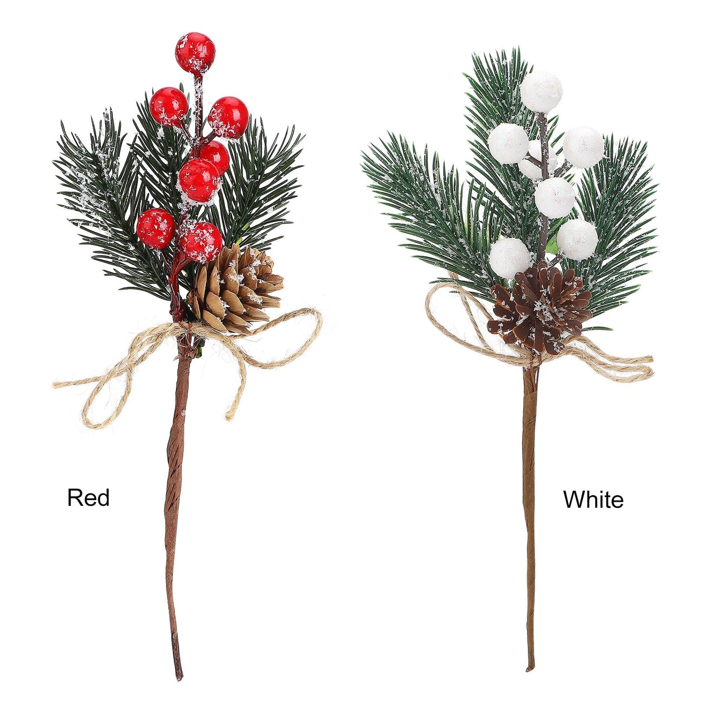 Artificial Red Berry Stems Pine Branches with Twine Bow,Christmas Pine Picks Fake Red Berry Wreath Picks, Christmas Trees Decoration Bouquets Garland Wreath Arrangements for Holiday Decor(10 Pack/red)