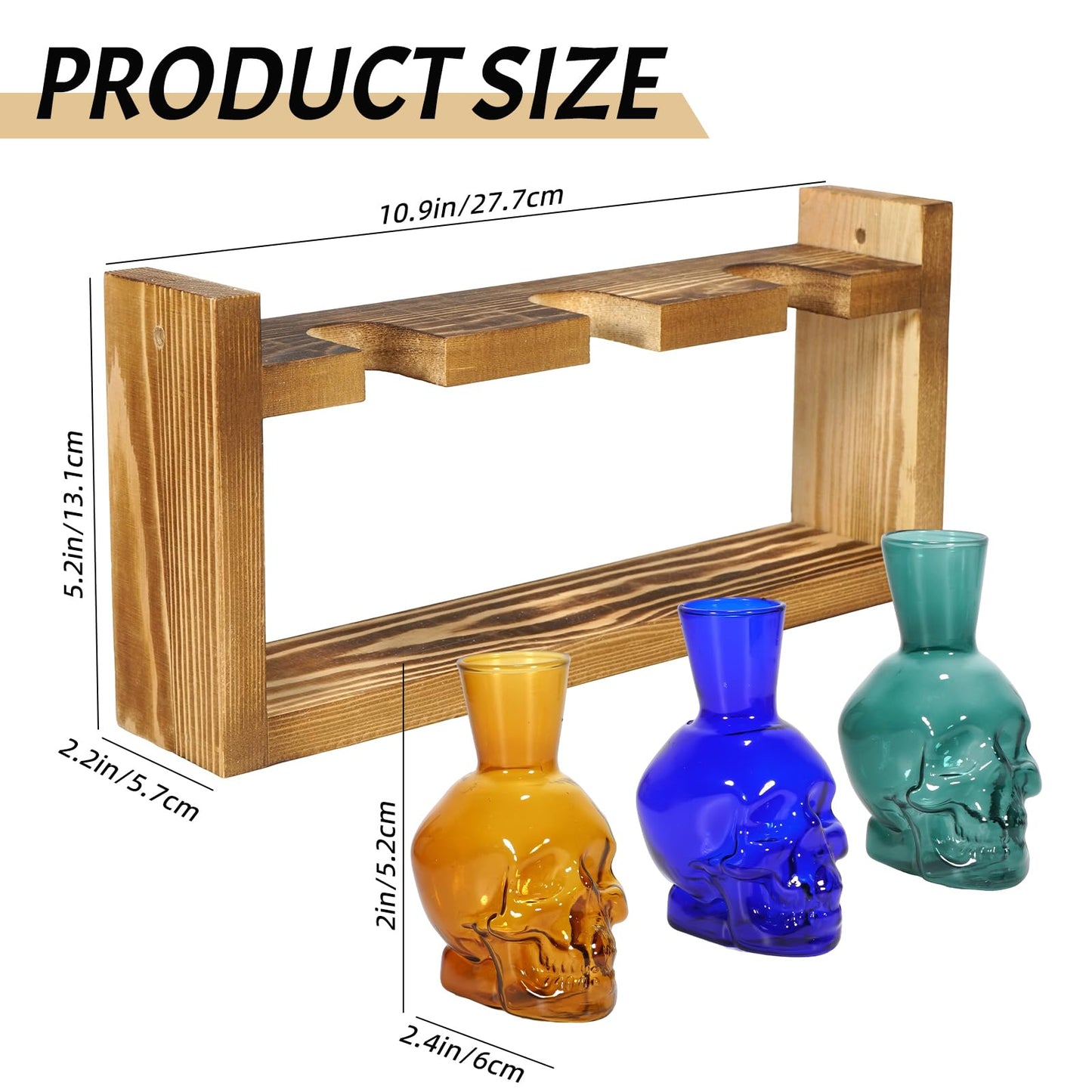 Plant Terrarium Propagation Stations Hydroponics Planter Vase Skulls Decor with Wooden Stand Gift (3*Mixed Color)