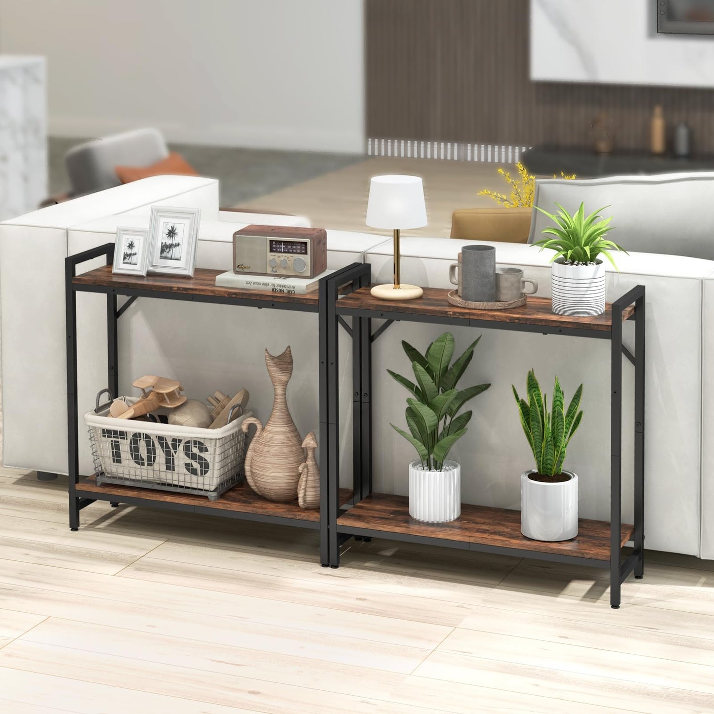 Livofloral Narrow Console Table, Small Entryway Table with 2 Support Bar, Thin Sofa Table, Small Couch Table, Display Table, Side Table for Living Room, Hallway, Bedroom, Rustic Brown