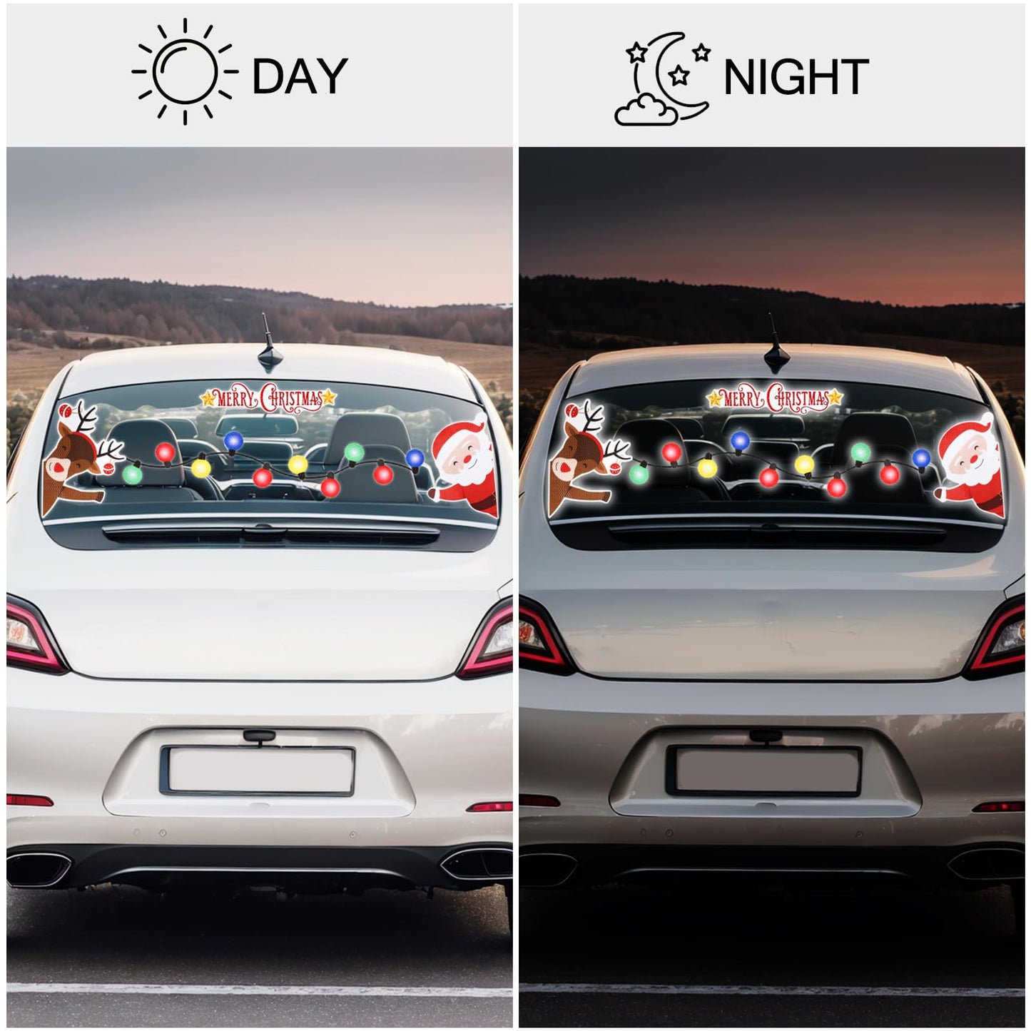 23Pcs Christmas Reflective Car Refrigerator Decorations, Bulb Light Shaped Magnets Set Elk Magnetic Xmas Lights Santa Claus Stickers for Cars or Any Metal Surface Magnet Accessories for Xmas Holiday