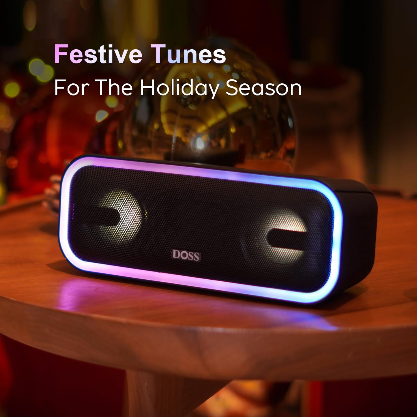 DOSS SoundBox Pro+ Bluetooth Speaker with 24W Impressive Sound, Booming Bass, IPX6 Waterproof, 15Hrs Playtime, Wireless Stereo Pairing, Mixed Colors Lights, 66 FT- Blue